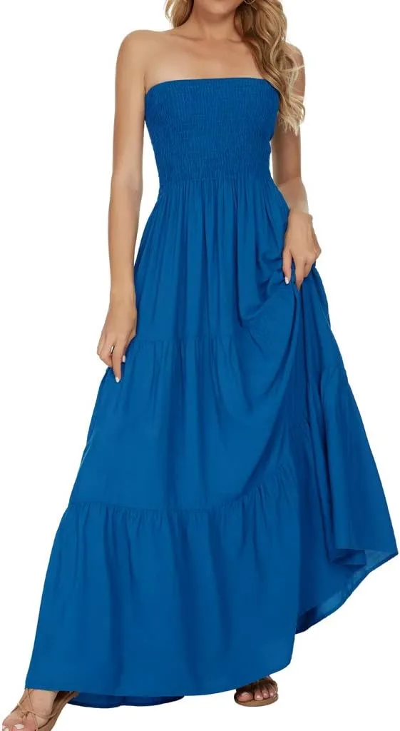 Women's Summer Strapless Tube Top Maxi Dresses Off Shoulder Boho Beach Long Dress