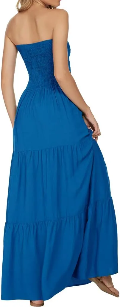 Women's Summer Strapless Tube Top Maxi Dresses Off Shoulder Boho Beach Long Dress