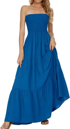 Women's Summer Strapless Tube Top Maxi Dresses Off Shoulder Boho Beach Long Dress