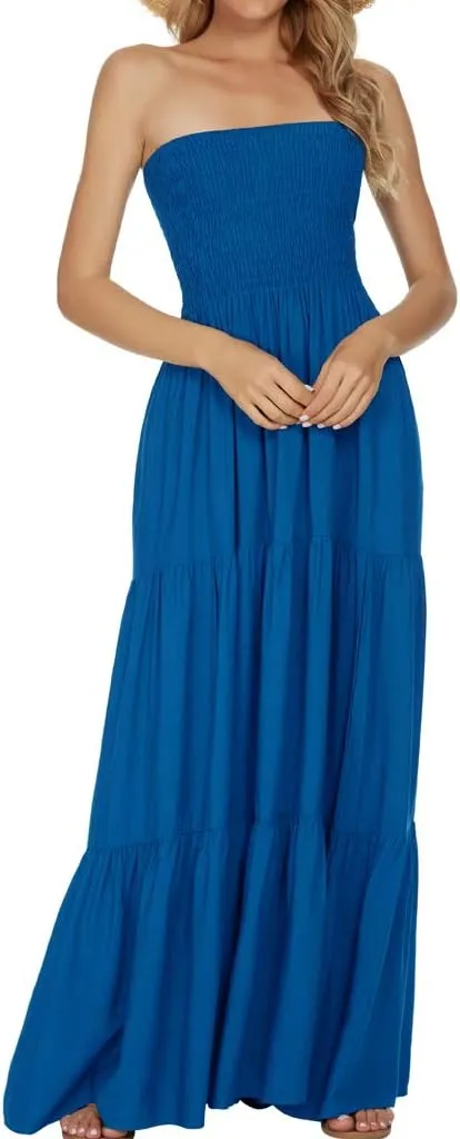 Women's Summer Strapless Tube Top Maxi Dresses Off Shoulder Boho Beach Long Dress