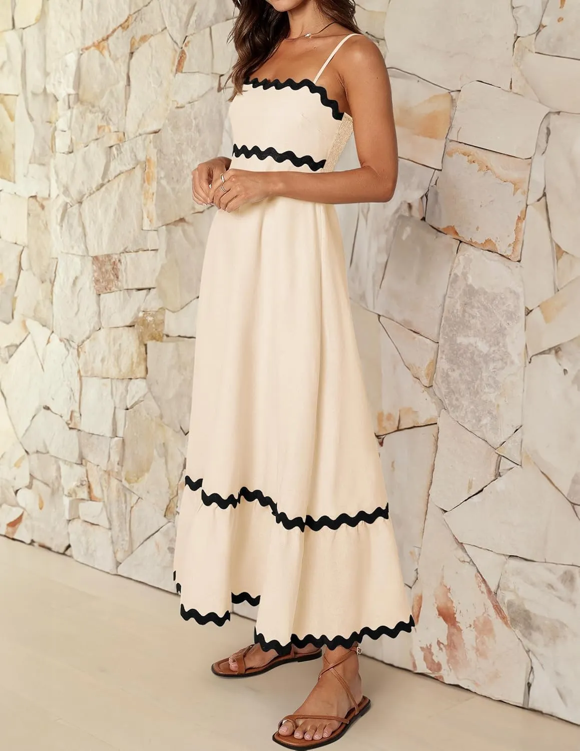 ZESICA Women's 2025 Summer Spaghetti Straps Sleeveless Backless Sundress Flowy Smocked Lace Swing A Line Midi Dress