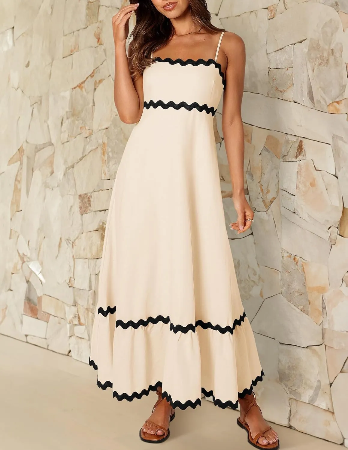 ZESICA Women's 2025 Summer Spaghetti Straps Sleeveless Backless Sundress Flowy Smocked Lace Swing A Line Midi Dress